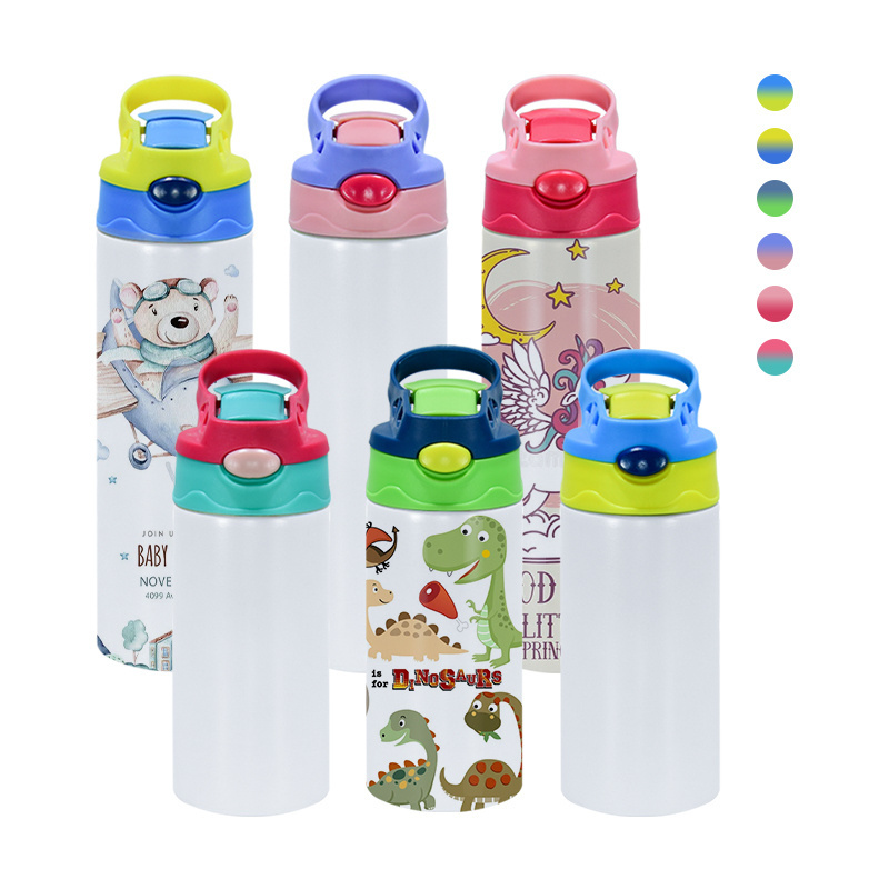 USA Warehouse 12oz Stainless Steel Straight Portable Flip Top Kids Sublimation Tumbler Baby Water Bottle With Straw