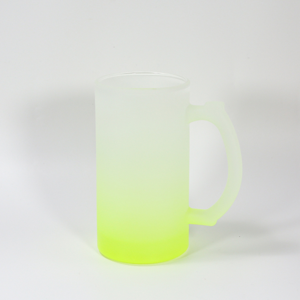 Hot Sale gradient color Frosted 16oz Sublimation Glass Beer Glass Sublimation Blank glass with handle