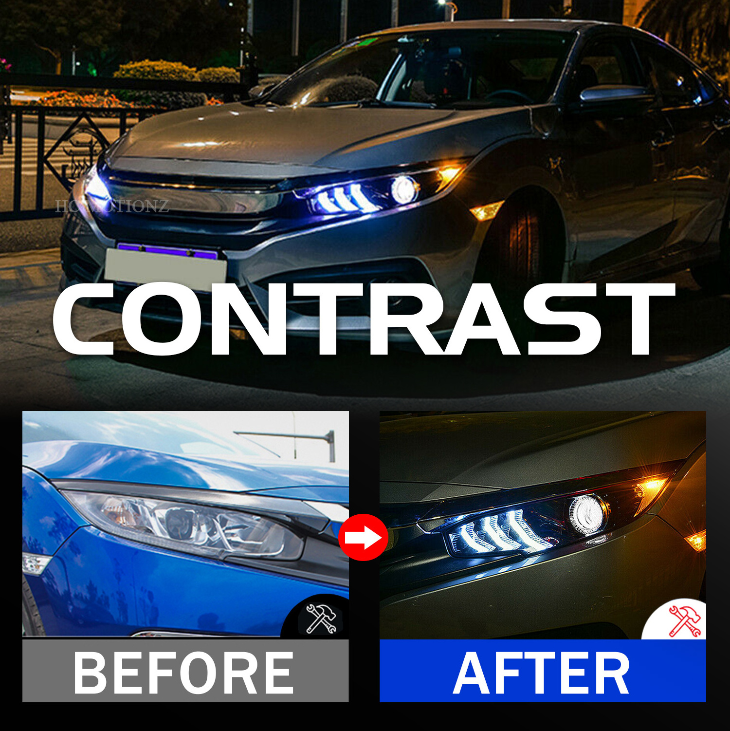 HCMOTIONZ Factory 10th Gen Mustang Style front lamp 2016 2017 2018 2019 2020 2021 LED Headlights For Honda Civic