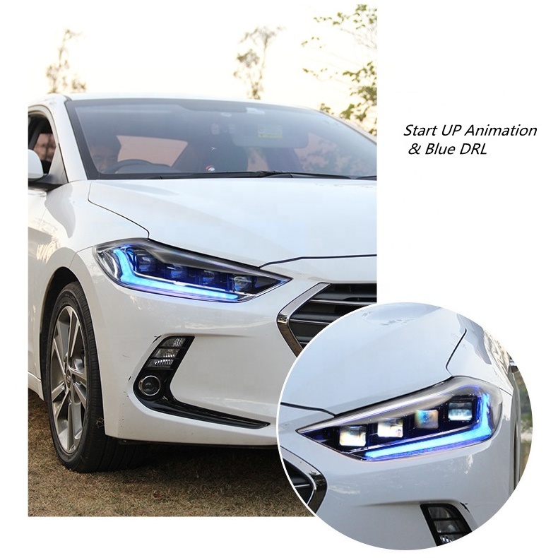 HCmotion Factory 6th Gen Avante Animation Blue DRL Head lights 4 LED Lens 2016 2017 2018 Headlamp For Hyundai Elantra