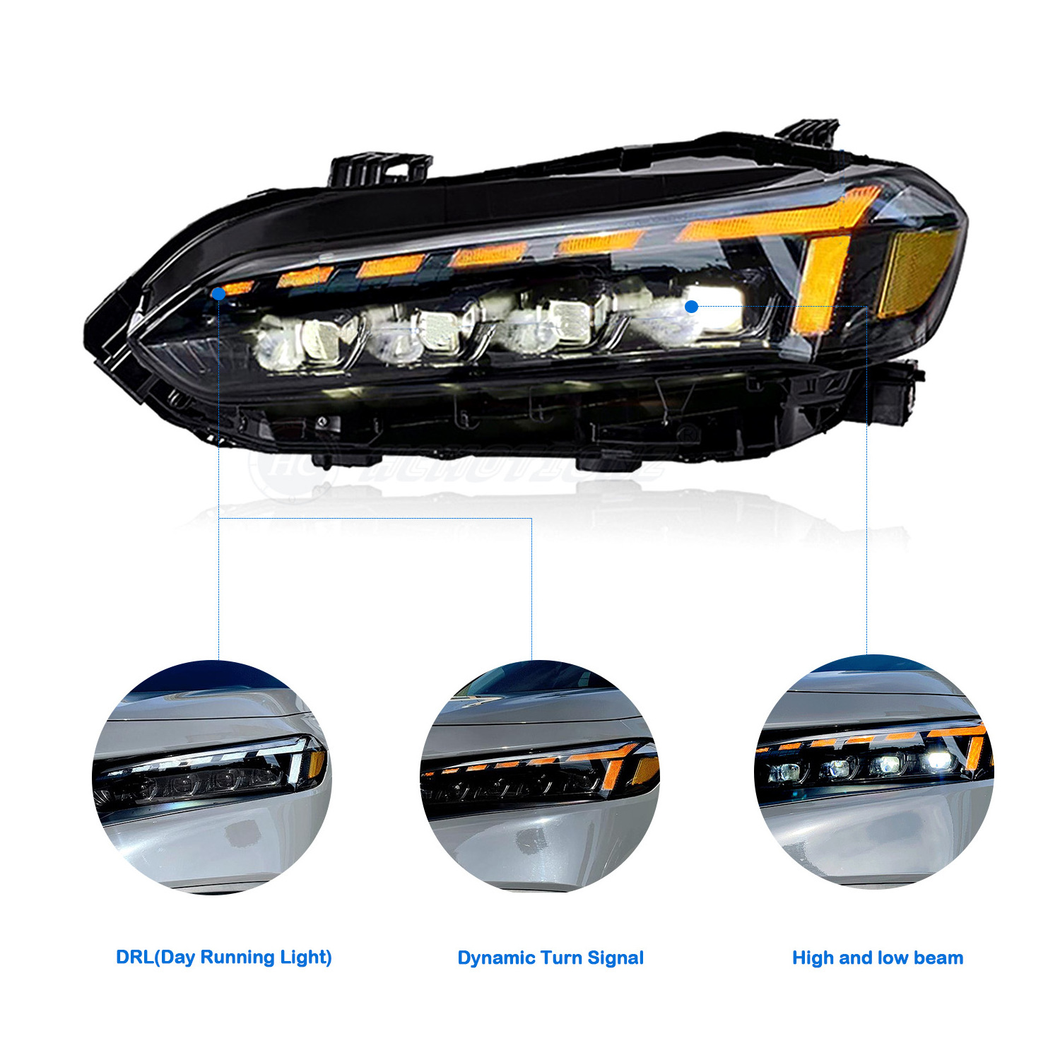 HCMOTIONZ Car Front Lamps Assembly 2022-2023 Start Up Animation DRL LED Headlights for Honda Civic 11th Gen