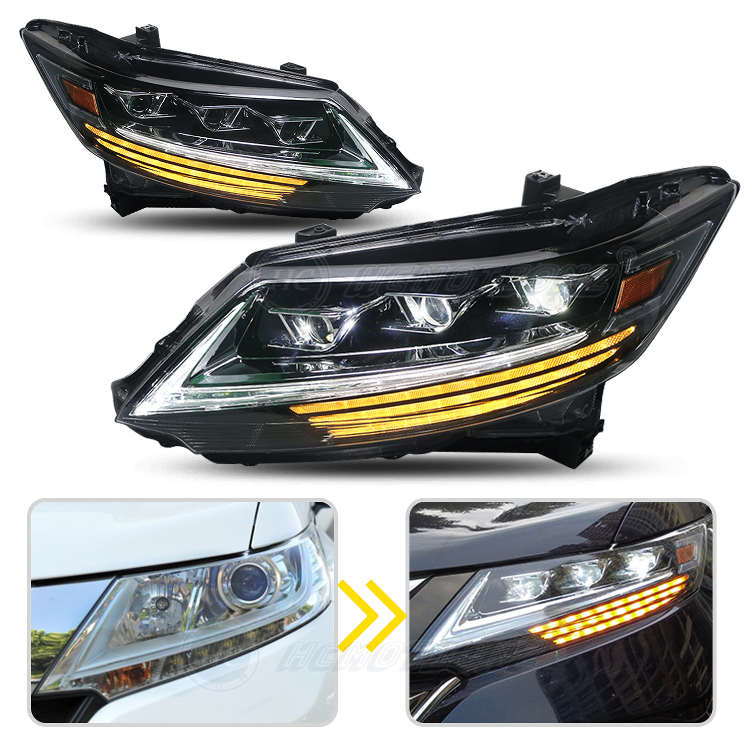 HCMOTIONZ Factory Car Front Lamps 5th Gen 2013-2021 Blue Start UP Animation DRL LED Headlights For Honda Odyssey