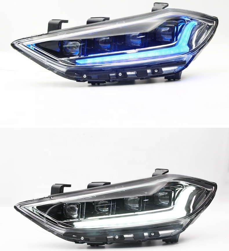 HCmotion Factory 6th Gen Avante Animation Blue DRL Head lights 4 LED Lens 2016 2017 2018 Headlamp For Hyundai Elantra