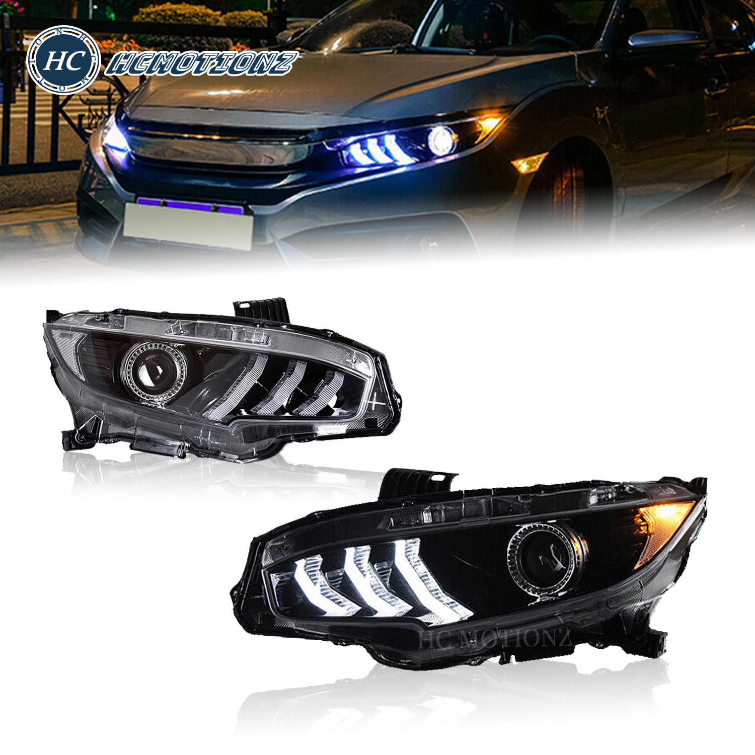 HCMOTIONZ Factory 10th Gen Mustang Style front lamp 2016 2017 2018 2019 2020 2021 LED Headlights For Honda Civic