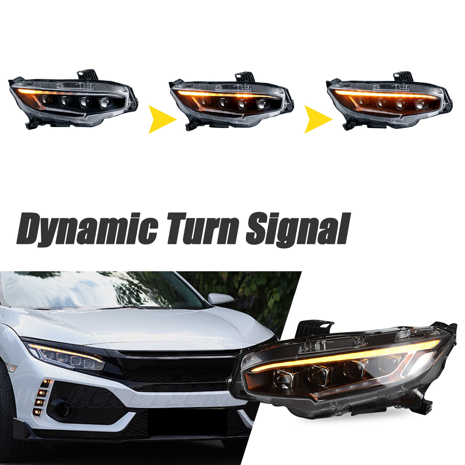 HCMOTIONZ Auto parts Front Lamps 10th Gen 2016-2021 Plug and play Blue Running DRL 4 Lens LED Headlights For Honda Civic