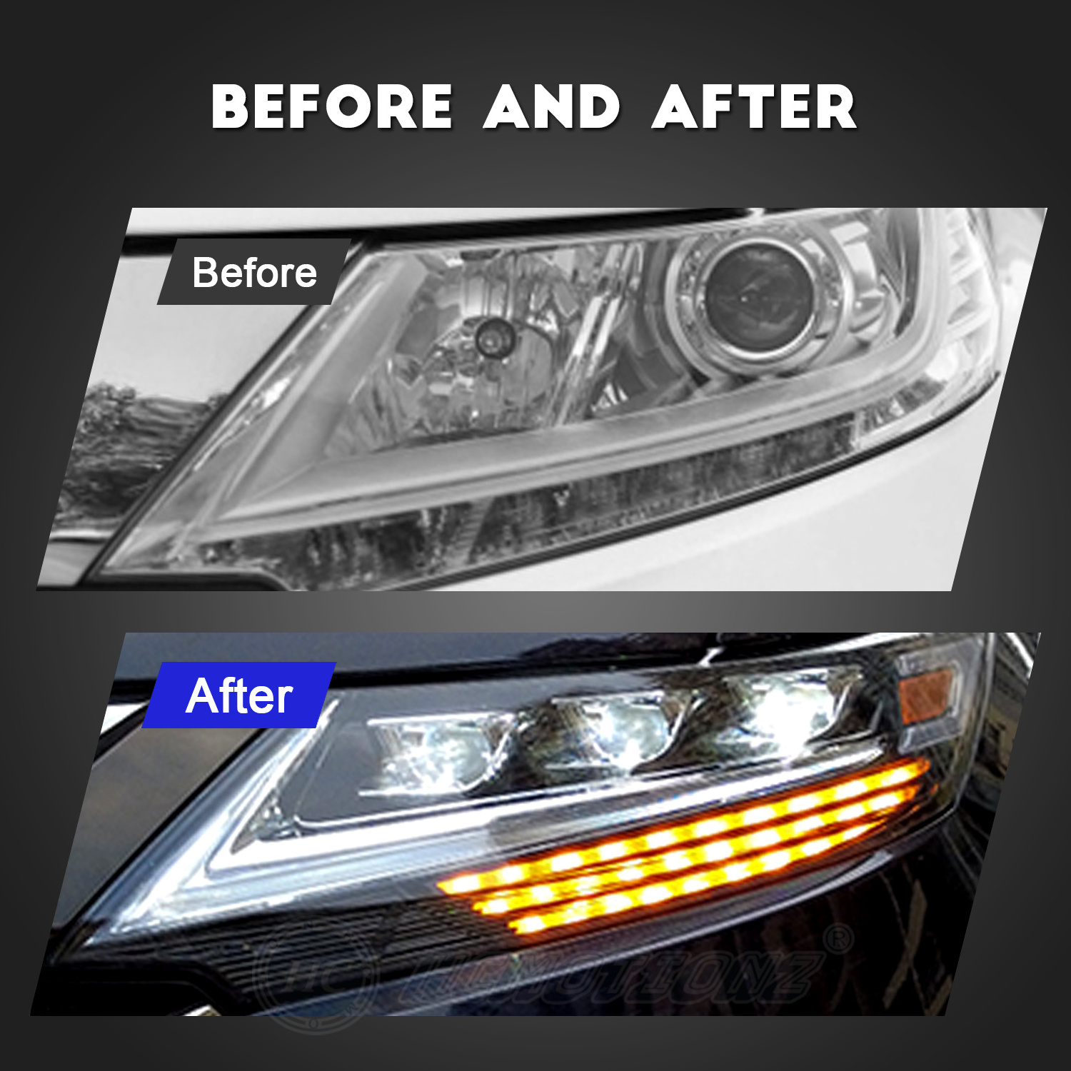 HCMOTIONZ Factory Car Front Lamps 5th Gen 2013-2021 Blue Start UP Animation DRL LED Headlights For Honda Odyssey