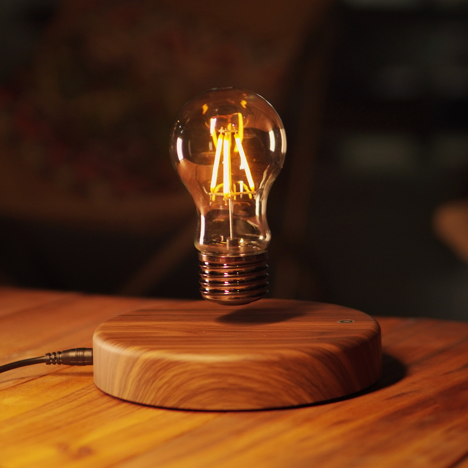 Levitating Light Bulb Rotating Floating Bulb Wood Table Lamp Unique Gifts Home Decoration