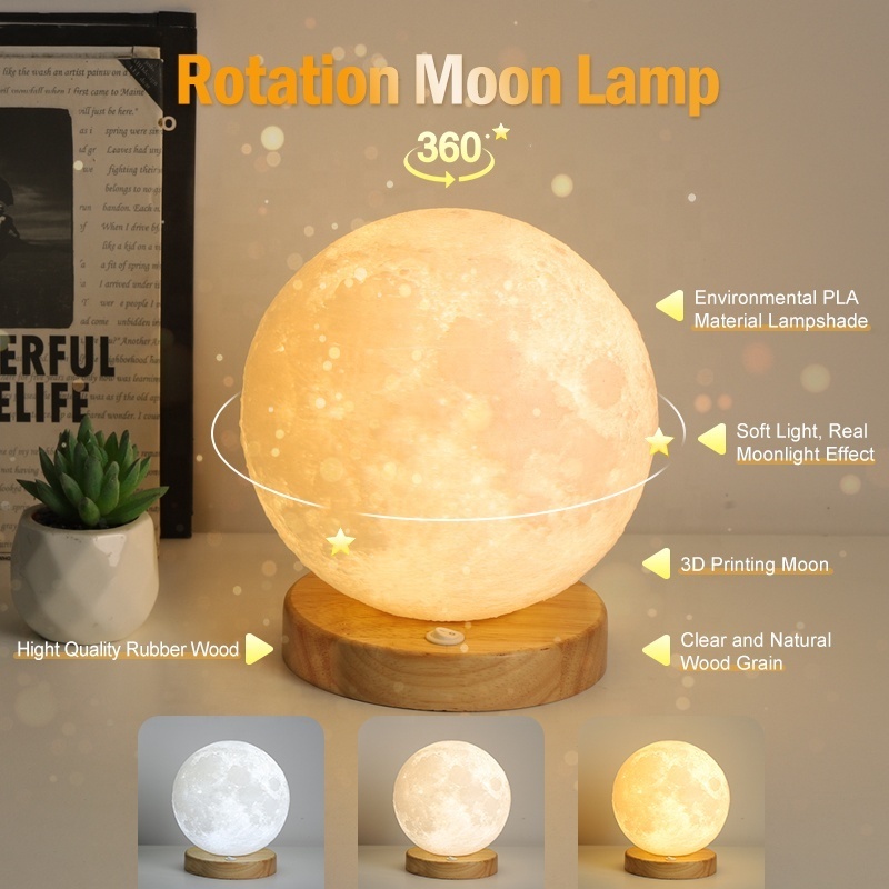 2023 New Design Self-rotation 14cm Moon Light 3D Printing Lunar Lamp with Spin LED Smart Bedside Table Lamp