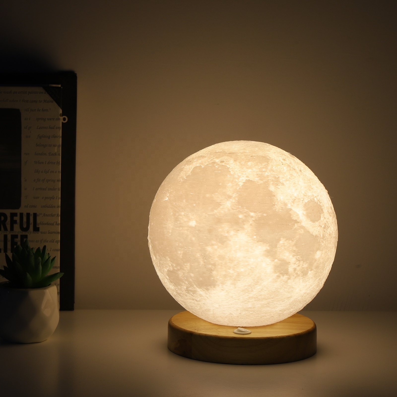 2023 New Design Self-rotation 14cm Moon Light 3D Printing Lunar Lamp with Spin LED Smart Bedside Table Lamp