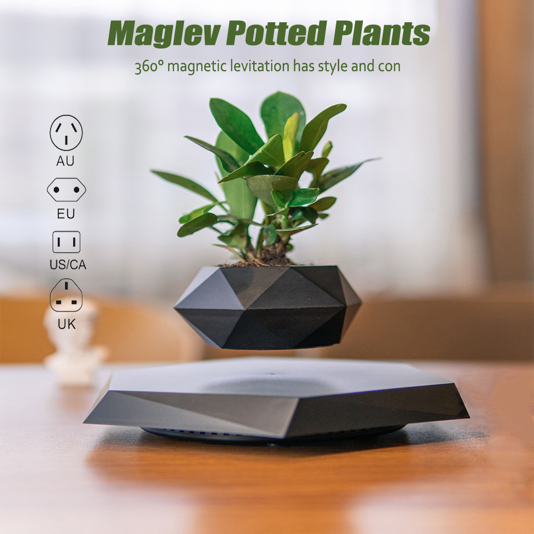 Wood Design Magnetic Levitating Plant Pot Fashion Floating Pot Black Style Bonsai  Home Decoration Personalized Gift