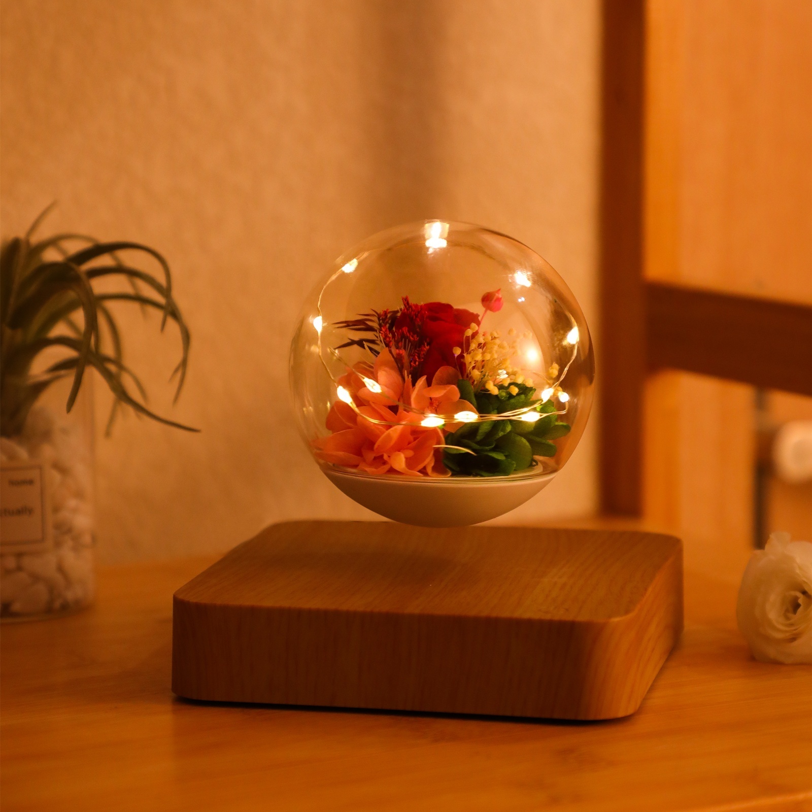 Magnetic Levitating Eternal Flower Lamp Floating Preserved Flowers Plant Floating Light  Romantic Gift Small Night Light