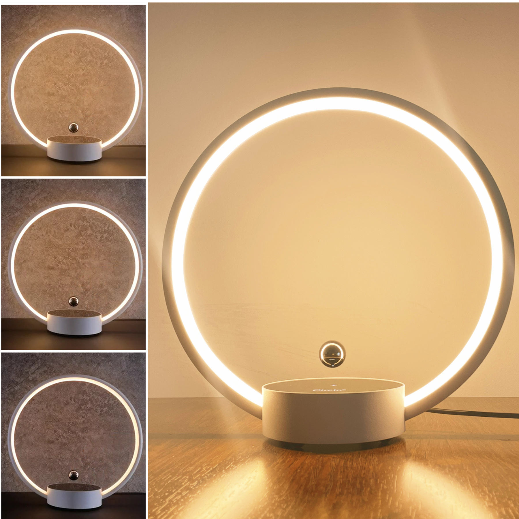 Modern Luxury Circle Table Lamp Round Shade Desktop Ambient LED Light for Bedroom and Living Room Birthday Gift Home Decoration