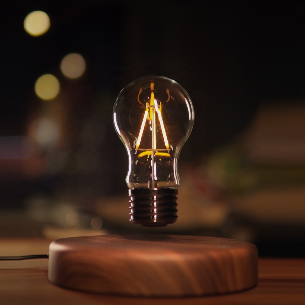 Levitating Light Bulb Rotating Floating Bulb Wood Table Lamp Unique Gifts Home Decoration