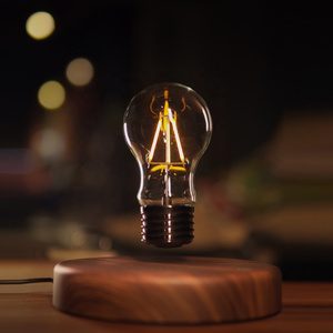 Levitating Light Bulb Rotating Floating Bulb Wood Table Lamp Unique Gifts Home Decoration