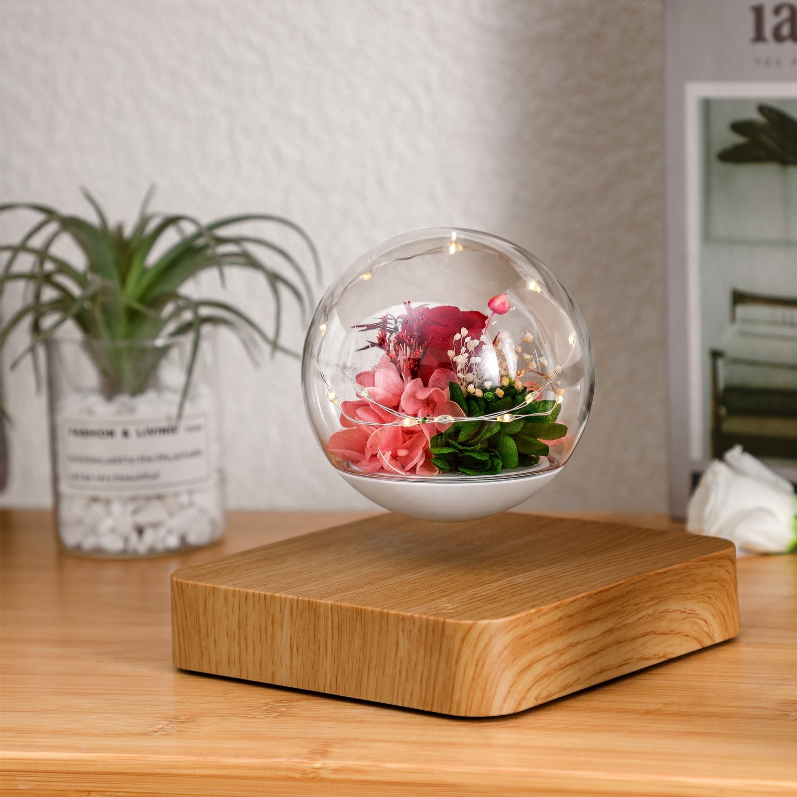 Magnetic Levitating Eternal Flower Lamp Floating Preserved Flowers Plant Floating Light  Romantic Gift Small Night Light