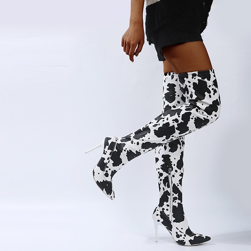 BUSY GIRL AL6002 Botas dama thigh high boots heels long over the knee women ladies pointed sexy cow print stiletto thigh boots