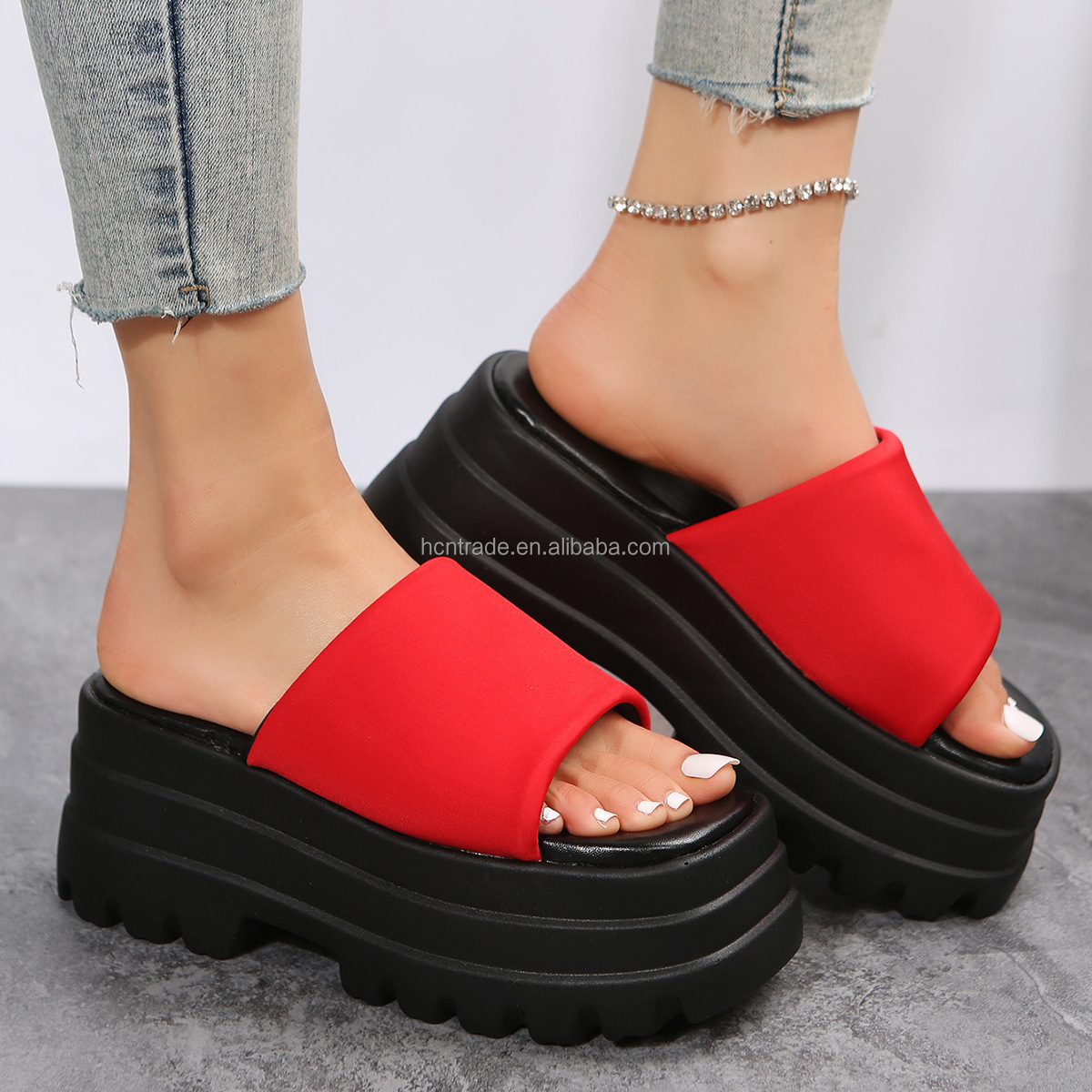 BUSY GIRL YM4609 slippers for women wedge sandals 2023 custom slides chunky three platform heels ladies wedge slippers for women