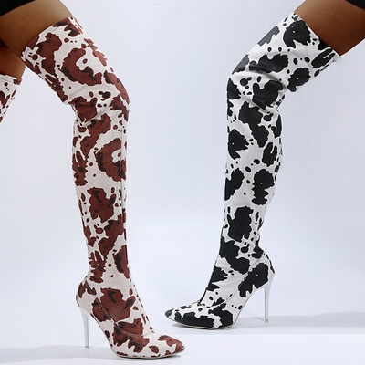 BUSY GIRL AL6002 Botas dama thigh high boots heels long over the knee women ladies pointed sexy cow print stiletto thigh boots