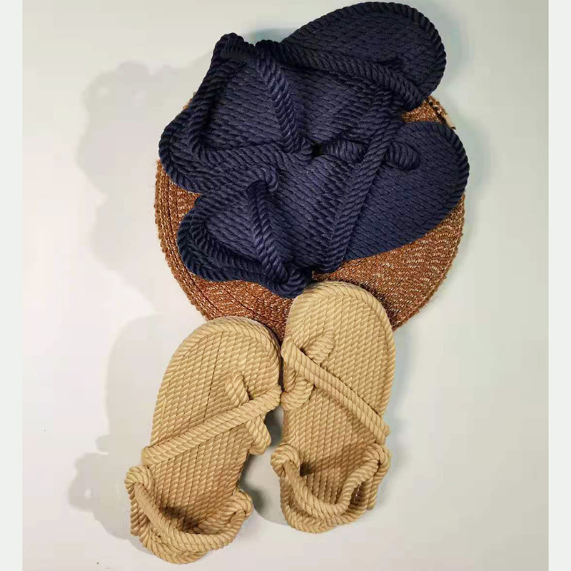 BUSY GIRL JH3005 Rope Sandals Summer Beach High Quality Women Shoes Nylon Handmade Weaving Large Size Rope Sandals