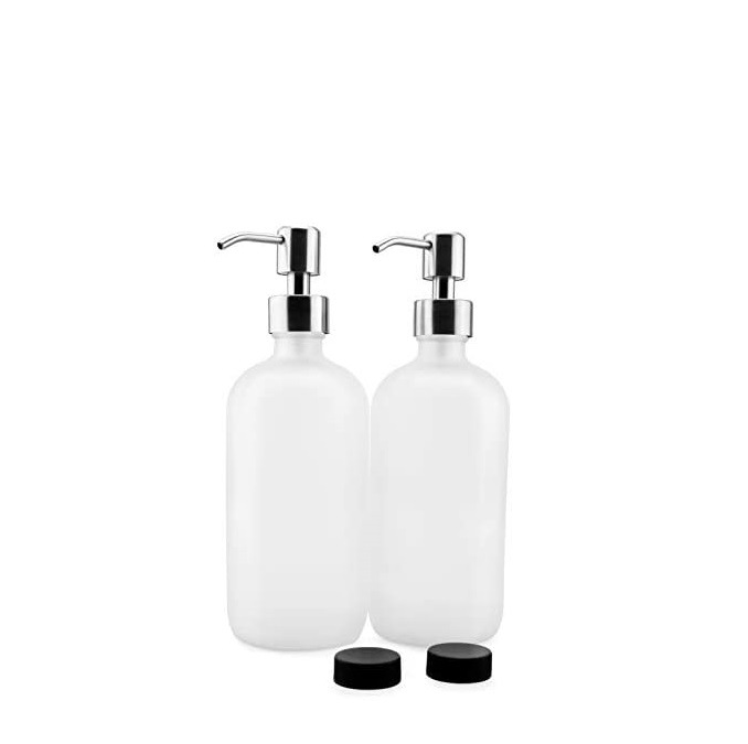 Factory Made Empty clear Frosted Stainless Steel Glass Lotion Pump Bottle Soap Dispenser Mason Jars 250 Ml With Metal Gold Pump