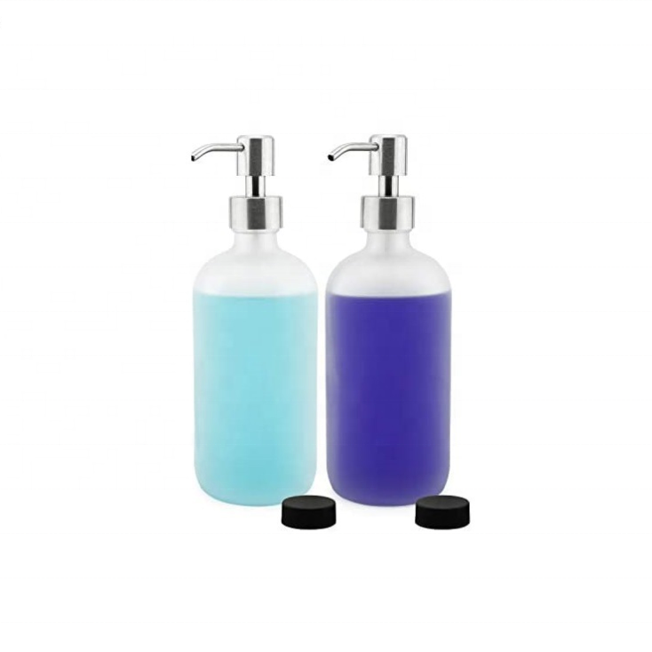 Factory Made Empty clear Frosted Stainless Steel Glass Lotion Pump Bottle Soap Dispenser Mason Jars 250 Ml With Metal Gold Pump