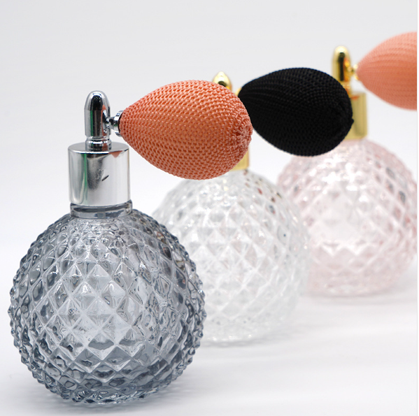 Empty Custom Perfume Bottles 30ml 100ml Ball Shape Luxury  Glass Pineapple Pattern Perfume Container With Gasbag Sprayer