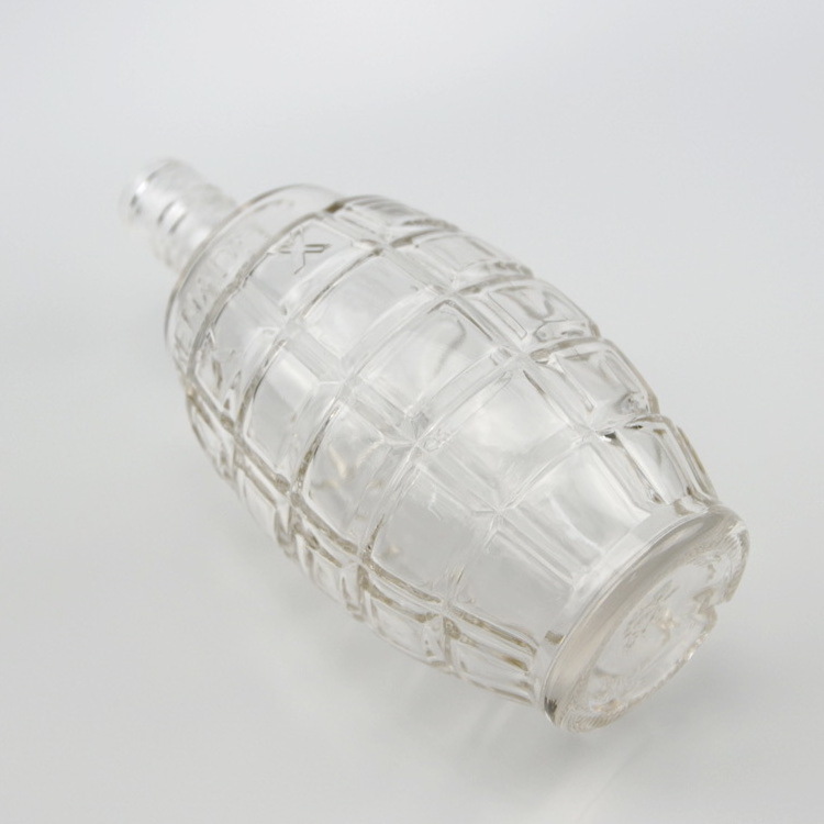 250ml  clear glass liquor bottle with hand grenades shape screw lid,  customized design bottles for drinks