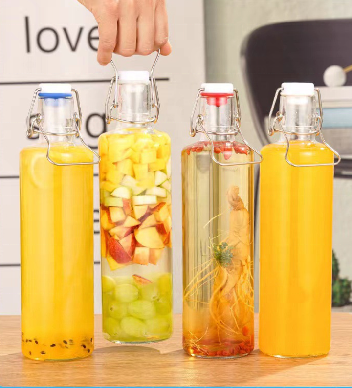 1000ml Clear Glass Bottle with Ceramic Cap and Swing Top Clip Lid 32oz Juice Wine Glass 600ml Glass Water Bottle for Food Use