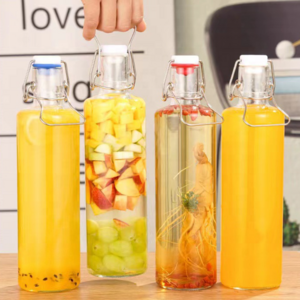 1000ml Clear Glass Bottle with Ceramic Cap and Swing Top Clip Lid 32oz Juice Wine Glass 600ml Glass Water Bottle for Food Use