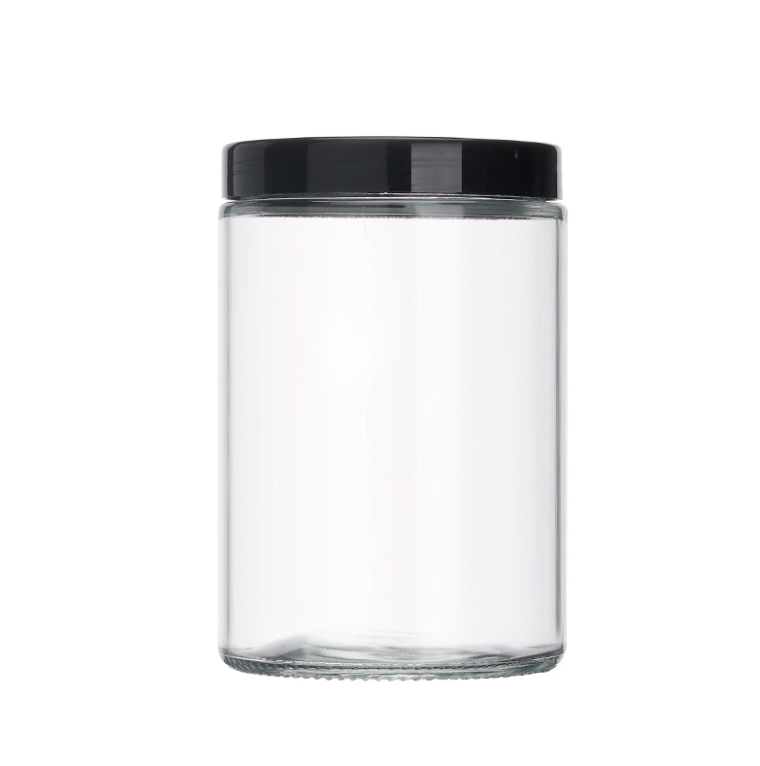 500ml 1000ml empty cylindrical  jar glass with lid (golden color) mason jar for honey food jam liquid bird  jar wholesale