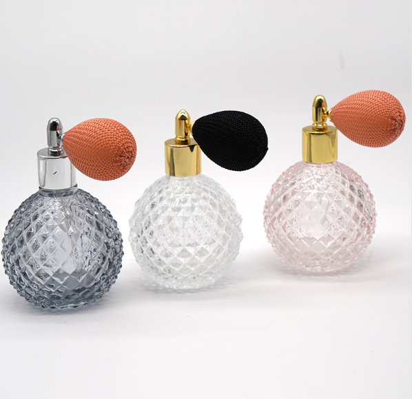 Empty Custom Perfume Bottles 30ml 100ml Ball Shape Luxury  Glass Pineapple Pattern Perfume Container With Gasbag Sprayer