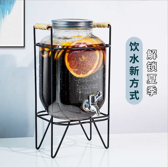 5 Gallon Glass Reusable Water Bottle Big Water Jug Container with Metal Stand and Cover for Water Juice Beverage