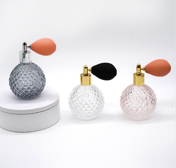 Empty Custom Perfume Bottles 30ml 100ml Ball Shape Luxury  Glass Pineapple Pattern Perfume Container With Gasbag Sprayer