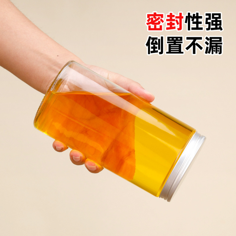 500ml 1000ml empty cylindrical  jar glass with lid (golden color) mason jar for honey food jam liquid bird  jar wholesale