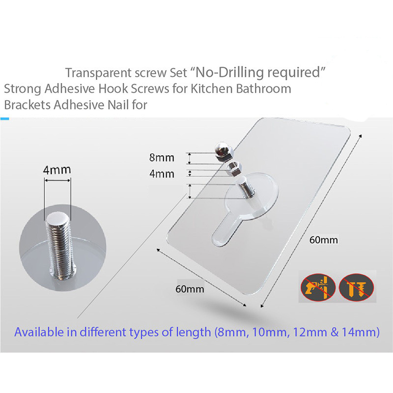 Self Adhesive Hanging Nails  Non-Trace No Drilling Transparent Nail Free Wall Hook Heavy Duty Waterproof Seamless  Screw