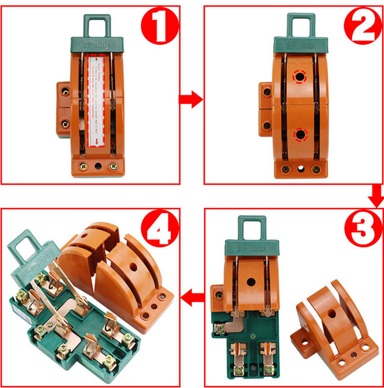 Double power load switch blade 2P 32A 2p 63A 2p 100A   double throw plastic knife switch