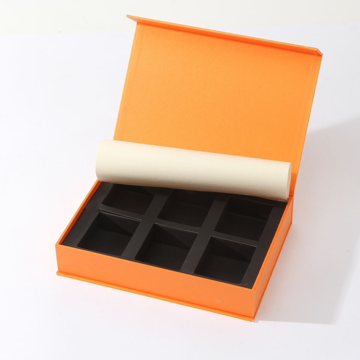 Flexography digital Gift Paper Box Candy Packaging Empty Chocolate Box Orange magnetic suction box with plastic tray packaging