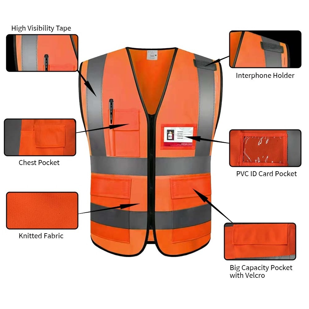 HCLITE Factory High Visibility Class 3 Engineer Safety Vest Pocket