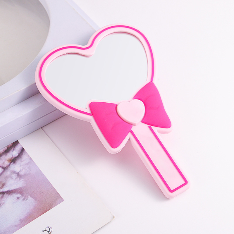 Custom Logo Heart Shape Handheld Cute Beauty Color Cosmetics Mirror Silicone Frame Makeup Mirror For Kids Girl