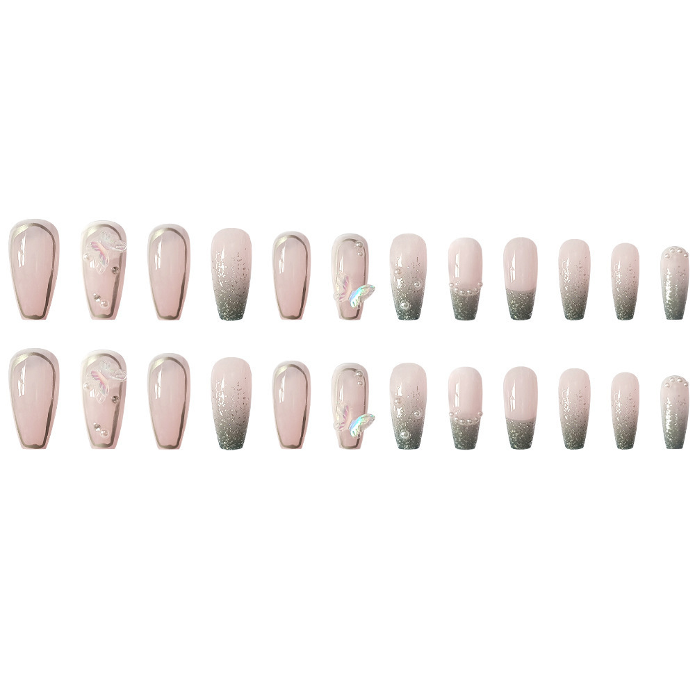 24pcs Wearable Pink Press On Fake Nails Tips With Glue false nails design Butterfly Lovely Girl false nails With Wearing Tools