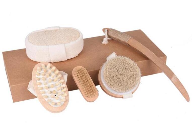 Bath Brush Set Shower Body Scrubber Massage Brush Back Bath Tool Natural Loofah Sponge Shower Foot Massage Tool Bath Brush Set