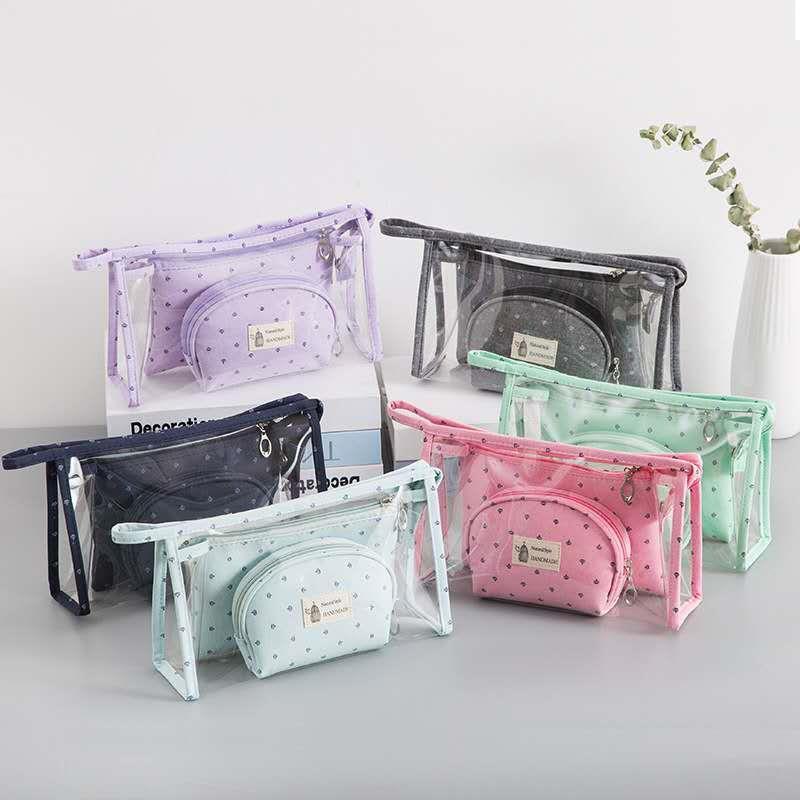 Portable Clear 3 Set Makeup Bag Purse Vinyl Air Travel Toiletry 3 Piece Toilet Pouch Or Daily Use Cosmetic Bag