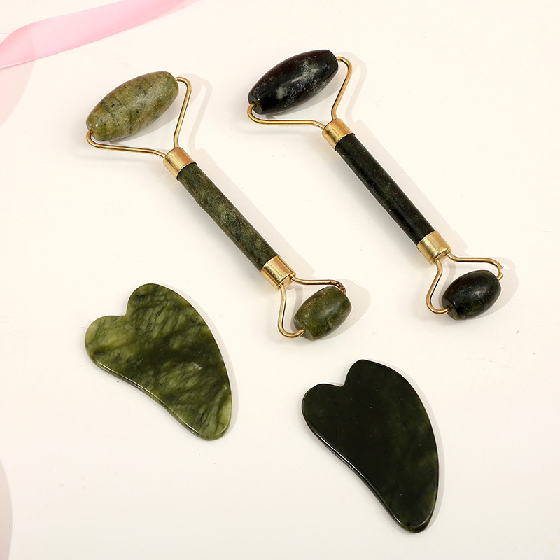 Fashion Anti-aging Facial Massage Kit Skin Care Cheap Beauty Items Guasha Jade Roller Set 3pcs Custom Logo