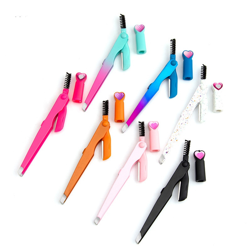 New Design Brow Tools Professional Stainless Steel 3 In 1 Eyebrow Tweezers Eyebrow Trimmer Eyebrow Brush