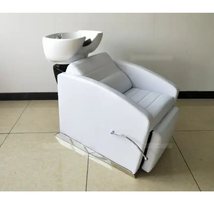 Newest Hair Salon Furniture White Portable Remote Adjustable Electric Shampoo Chair With Bowl Sink For Sale