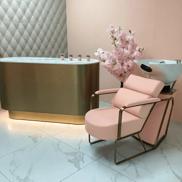 Luxury Barbershop Portable Salon Pink Shampoo Bowl And Chair Hair Salon Furniture