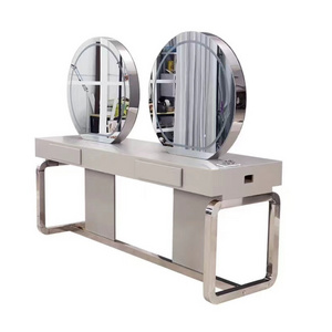 Double Sided Mirror LED Light Stainless Steel Hairdressing Salon Mirror Station Barber Station