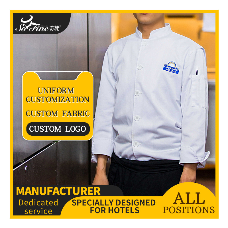 White Polyester Cotton single-breasted jacket French Italian Chef Uniform  Custom Coat FREE DESIGN High Quality