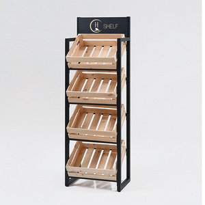 supermarket orchard bin shelves interior design snack candy food stand shelf wood frame fruit and veg display stand