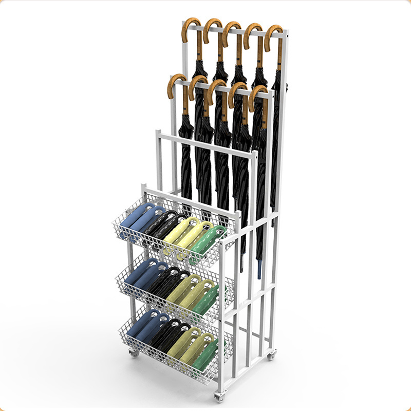 Customized Metal Supermarket Wire Basket Display Umbrella Promotion Rack